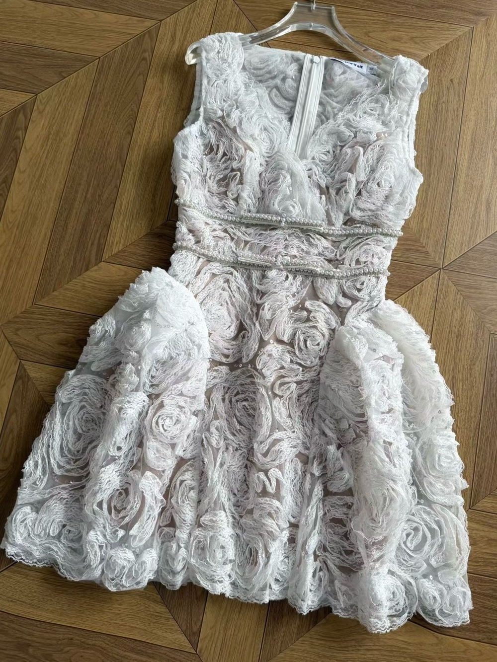NWOT Self-Portrait White Tulle Lace Mini Dress - Picture 7 of 9